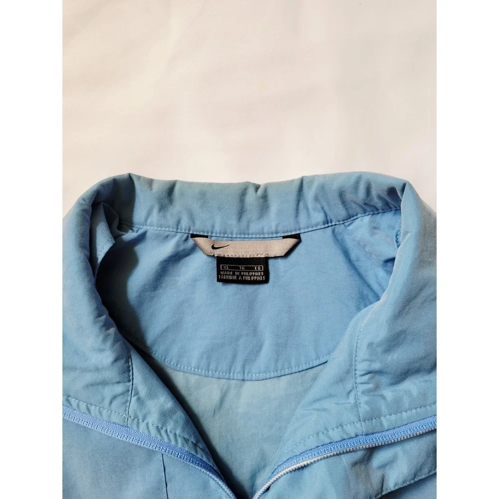 Nike Nylon Windbreaker Jacket Full Zip Pockets Light‎ Blue Sz XL